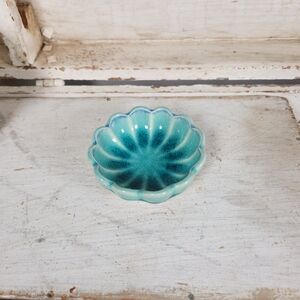 Japan Turquoise Blue Flower Crazed Glaze Sauce Bowl | Small Trinket Dish 3.5"